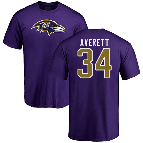 Men Baltimore Ravens Purple Anthony Averett Name and Number Logo NFL Football 34 T Shirt